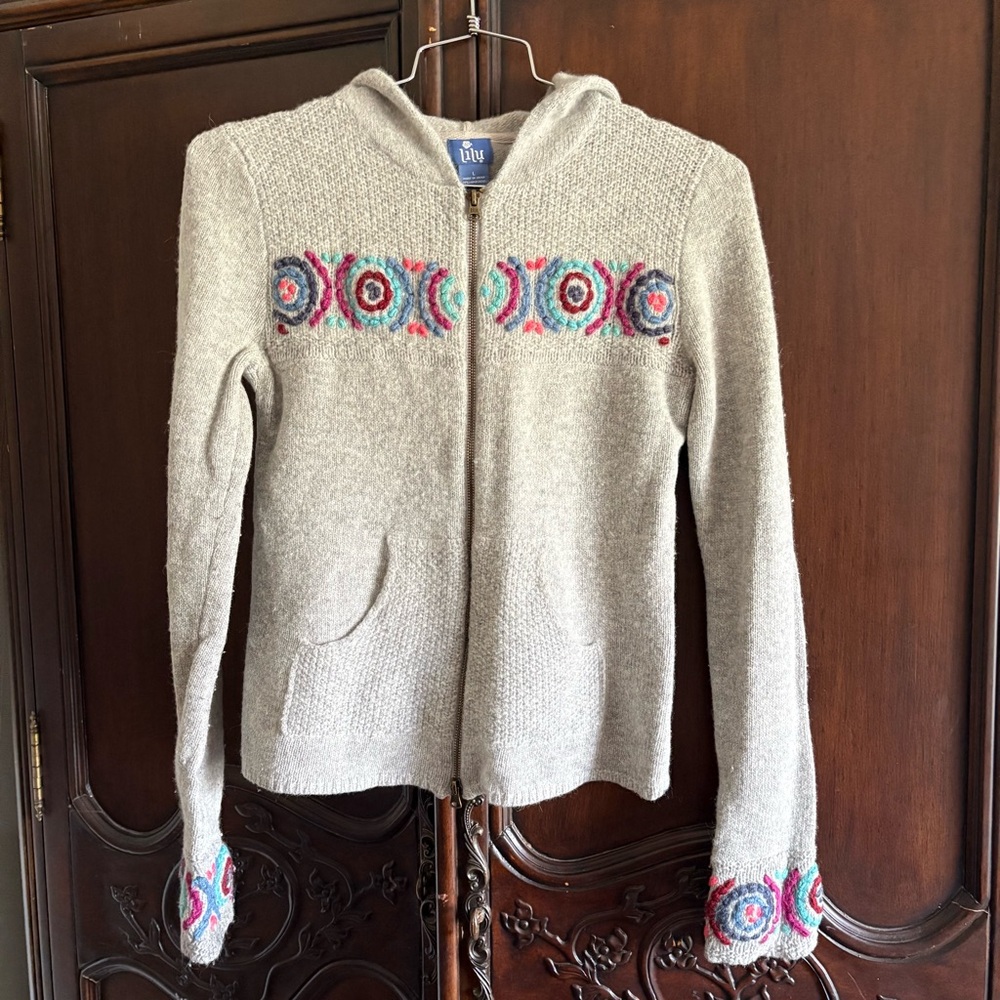 Lilu Lambswool & Angora Zip Up Hooded Cardigan Jacket size Large